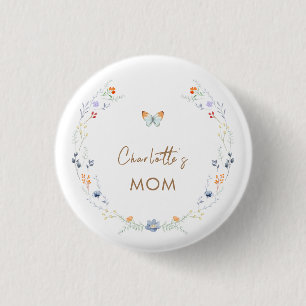 Mommy To Be Boho Butterfly Wildflower Baby Shower  Button