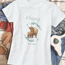 Mommy To Be Boho Greenery Highland Cow T-Shirt