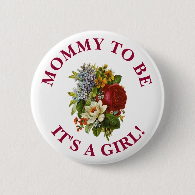 Mommy to be Burgundy Rose Bouquet Baby shower Pinback Button (Front)