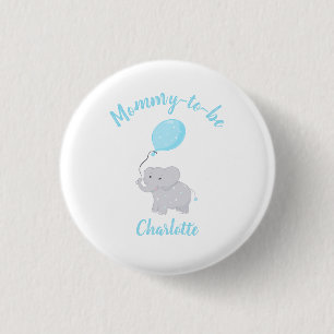 Mommy-to-be Cute Elephant Baby Shower Boy Button