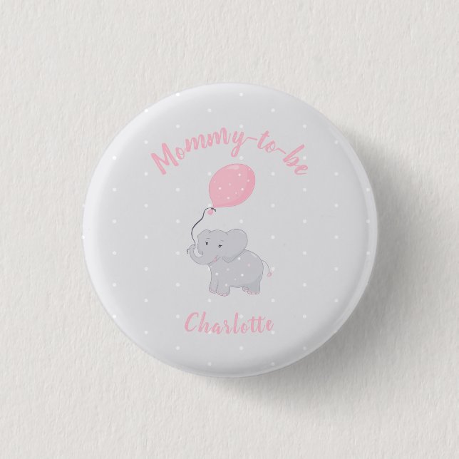  Mommy-to-be | Cute Elephant Baby Shower Girl Button (Front)