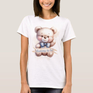 Mommy To Be Cute Teddy Bear Watercolor Baby Shower T-Shirt