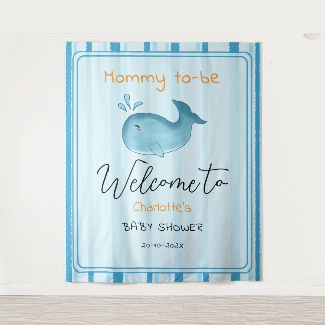 Mommy To Be Cute Whale Baby Shower Backdrop (Front)