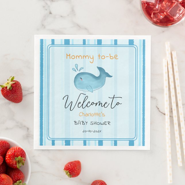 Mommy To Be Cute Whale Baby Shower Paper Dinner Napkins (Insitu)