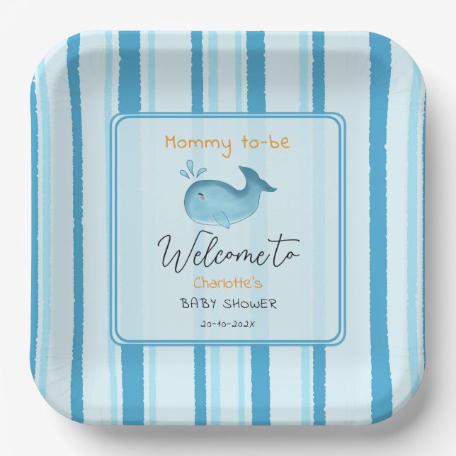 Mommy To Be Cute Whale Baby Shower Paper Plates (Front)