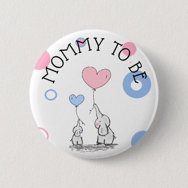 Mommy To Be Elephant Baby Shower Button (Front)