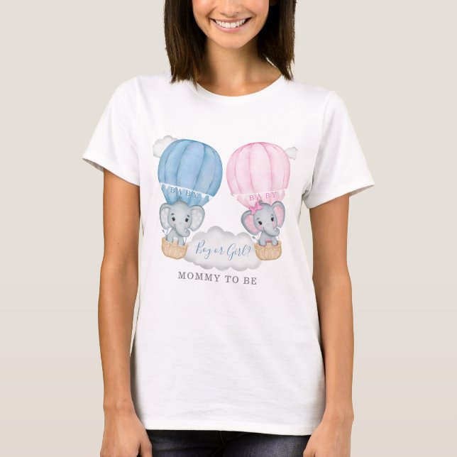 Mommy to Be Elephant Balloon Baby Shower T-Shirt (Front)