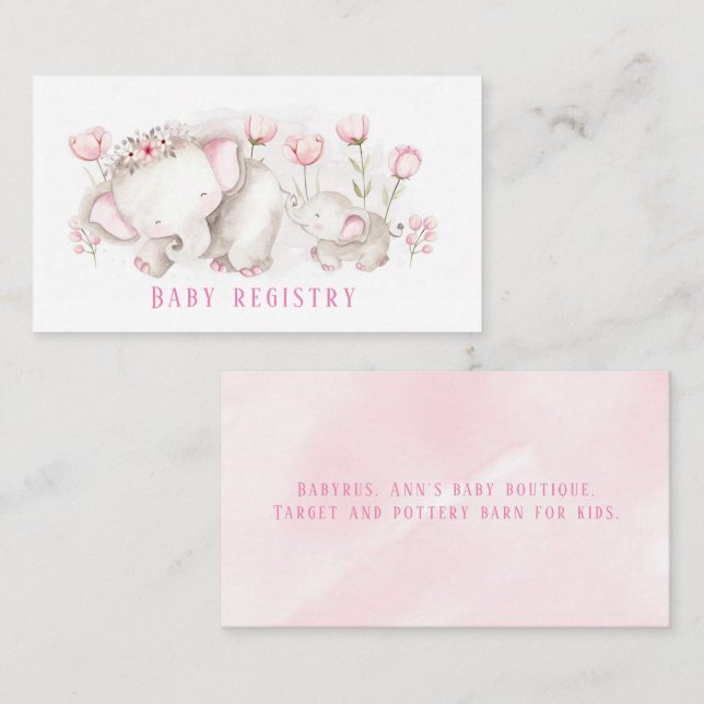 Mommy To Be Elephant Girl Baby Shower Registry Business Card (Front/Back)