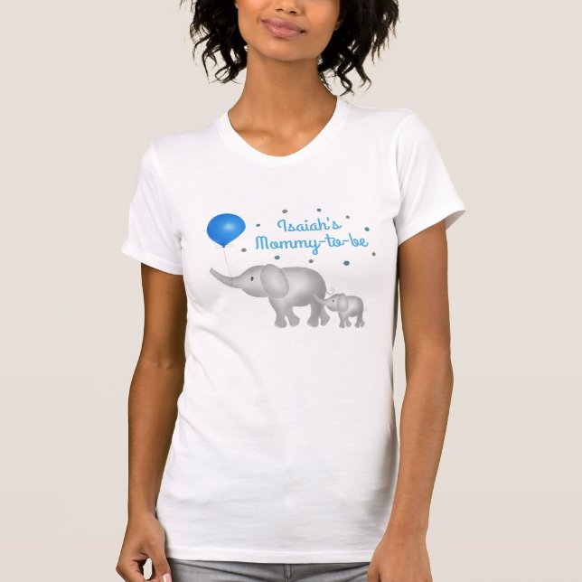 Mommy To Be Elephant Mom & Baby Boy Baby Shower T-Shirt (Front)