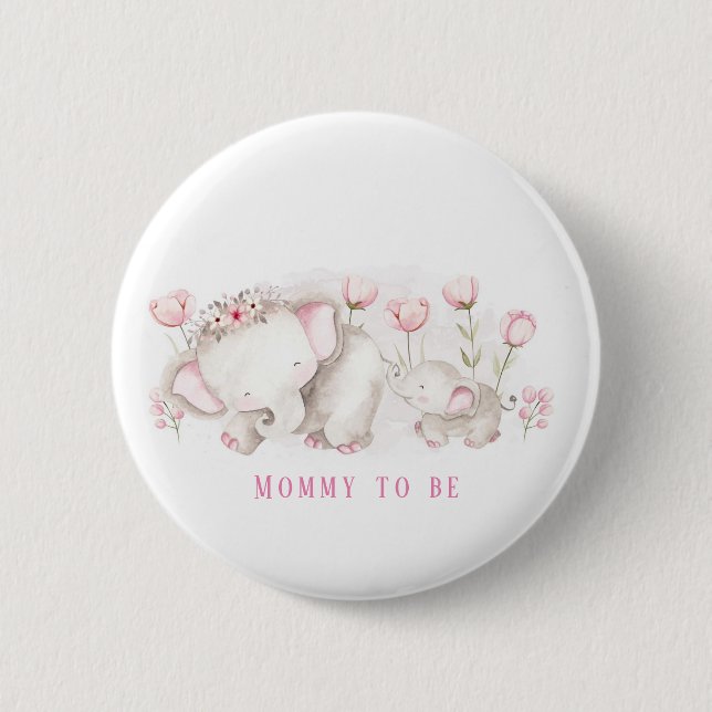 Mommy To Be Elephant Pastel Girl Baby Shower Button (Front)