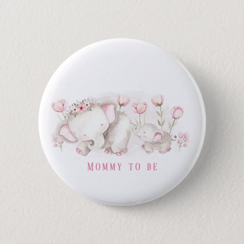 Mommy To Be Elephant Pastel Girl Baby Shower Button