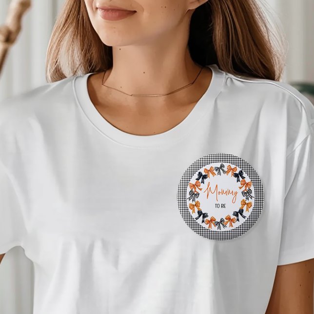 Mommy to Be Fall Halloween Coquette Bows  Button (Halloween Coquette Black and Orange Bows Baby Shower Mommy to Be Pinback Button)