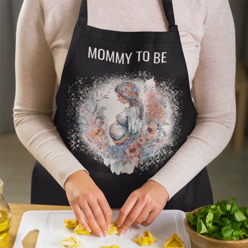 Mommy to Be Floral Watercolor Expecting Mother  Apron