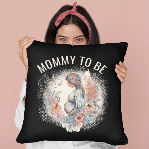 Mommy to Be Floral Watercolor Expecting Mother  Throw Pillow