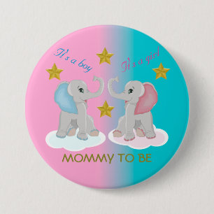 Mommy to be Gender Reveal Baby Shower Elephant T-S Button