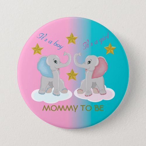 Mommy to be Gender Reveal Baby Shower Elephant T_S Button