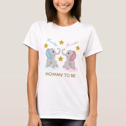 Mommy to be Gender Reveal Baby Shower Elephant T_Shirt