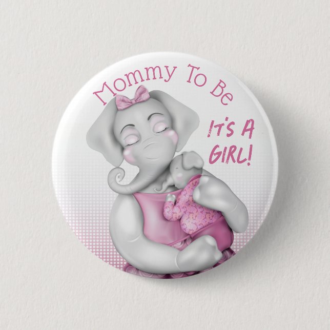 Mommy To Be Girl Elephant | Baby Shower Button (Front)