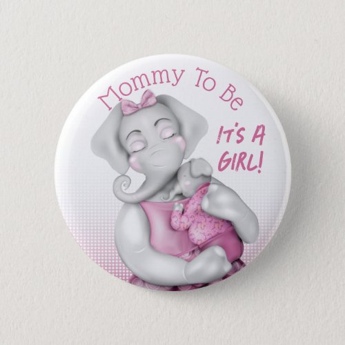 Mommy To Be Girl Elephant  Baby Shower Button