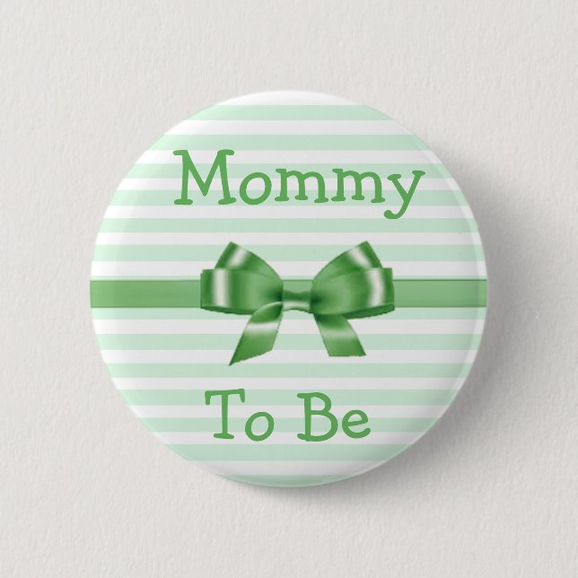 Mommy to be Green & White  Bow  baby shower button (Front)