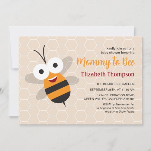 Mommy to Be Honey Bumble Bee Baby Shower Honeycomb Invitation