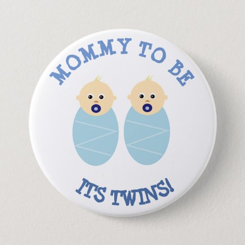 Mommy to Be Its Twin Boys Blue Baby Shower Button