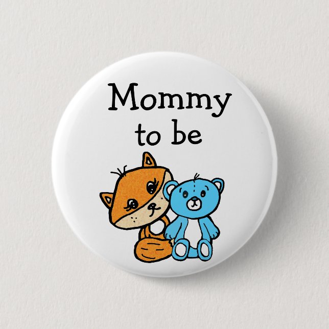 Mommy to be Little Fox and Teddy Bear Baby Shower Button (Front)