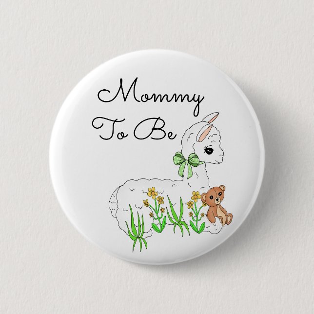Mommy To Be Llama with Teddy Bear Button (Front)