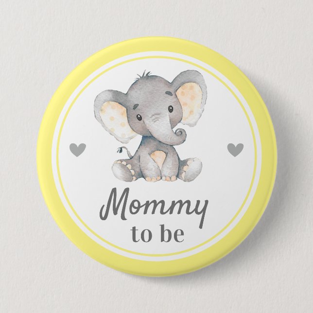 Mommy to be New Mom Yellow Elephant Baby Shower Button (Front)