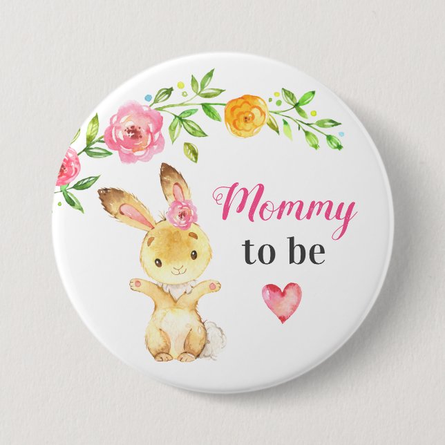 Mommy to be New Momma Bunny Rabbit Baby Shower Button (Front)