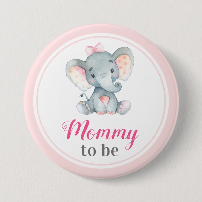 Mommy to be New Mother Baby Girl Shower Elephant Button (Front)
