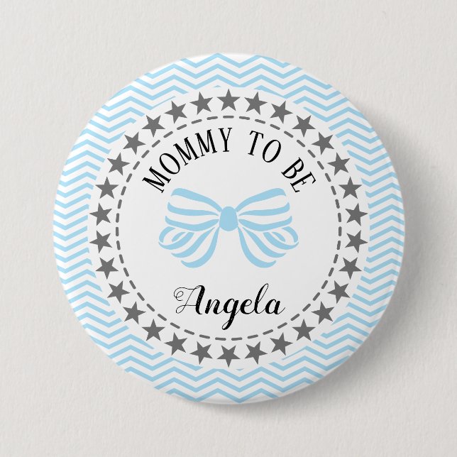 Mommy to be New Mother Baby Shower Blue Bow Button (Front)