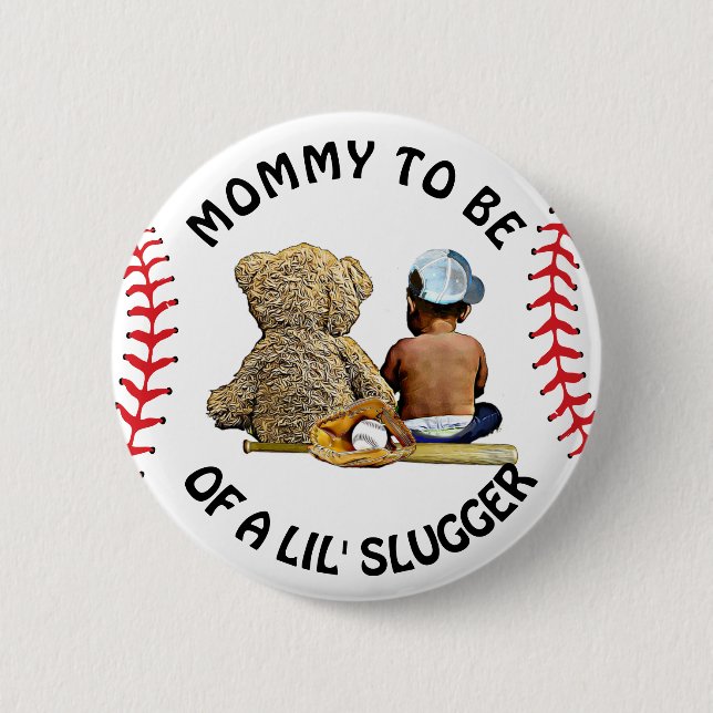 Mommy to Be of a Lil Slugger Baby Shower Button (Front)