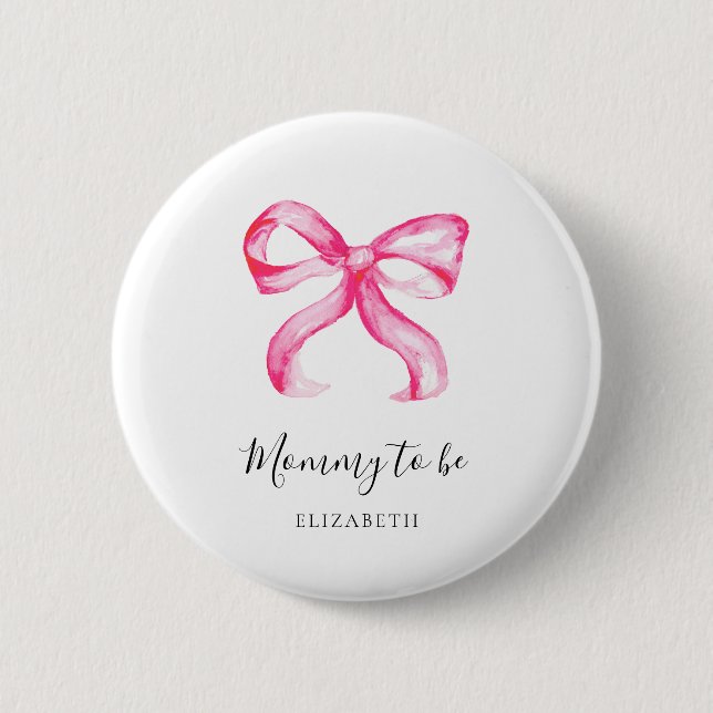 Mommy to be Pink Bow Baby Shower Elegant Button (Front)