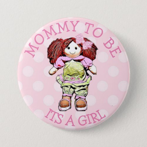 Mommy to be Pink Doll Baby Shower Button