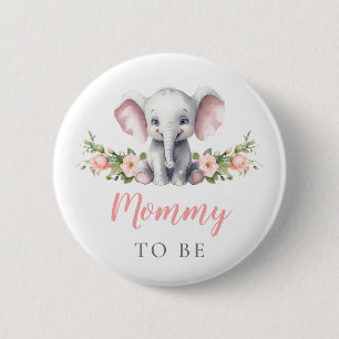 Mommy To Be Pink Elephant New Mom Baby Girl Shower Button