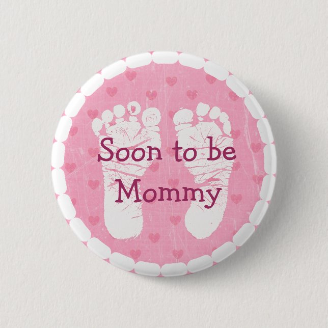 Mommy to be Pink Footprints  Baby Shower Button (Front)