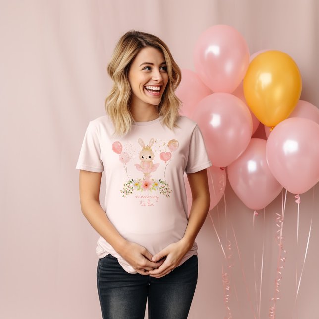Mommy To Be Pink & Gold Tutu Ballerina Baby Shower T-Shirt (Mommy To Be Rabbit Ballerina Pregnant Tshirt)