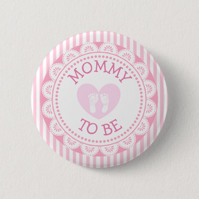 Mommy to Be Pink Heart Baby Shower Button (Front)