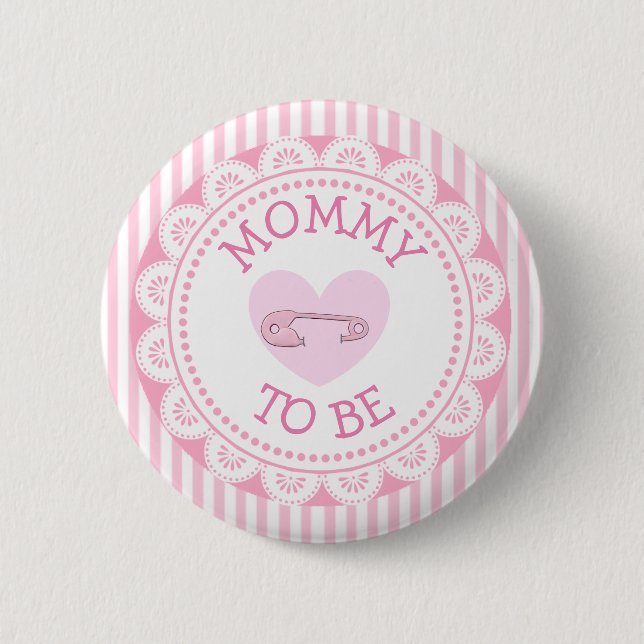 Mommy to Be Pink Heart Baby Shower Button (Front)