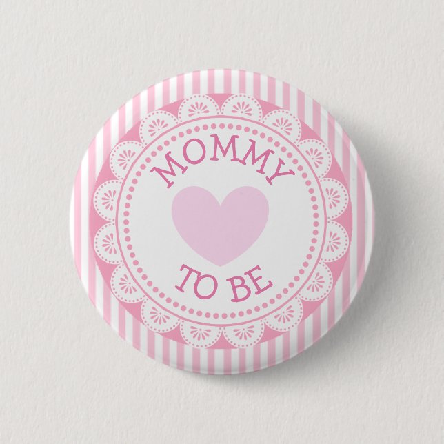 Mommy to Be Pink Heart Baby Shower Button (Front)