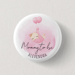 Mommy to Be Pink Kitty Baby Girl Shower Button