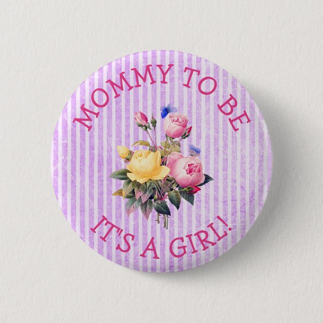 Mommy to be Purple Flowers Baby Shower Button (Front)