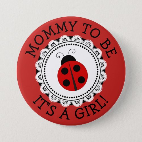 Mommy To Be Red Ladybug Baby Shower Button