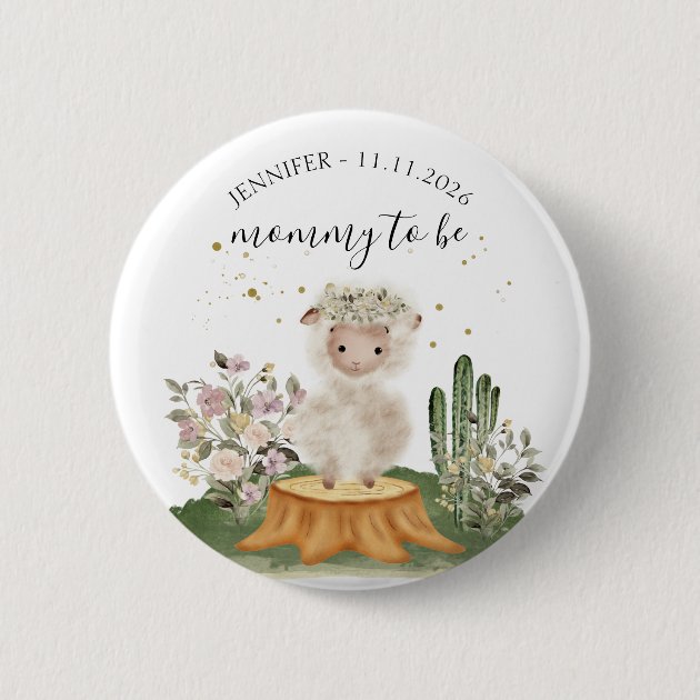 Mommy to be Sheep woodland animal Button