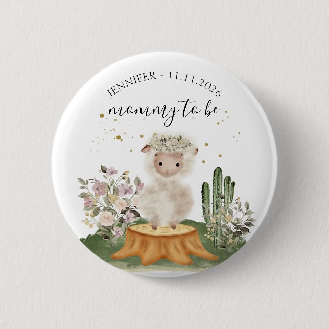 Mommy to be Sheep woodland animal Button (Front)