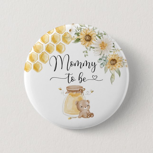 Mommy to be sunflower honey bear button (Front)