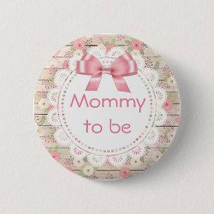 Mommy to be Tan and Pink Bow Baby Shower Button