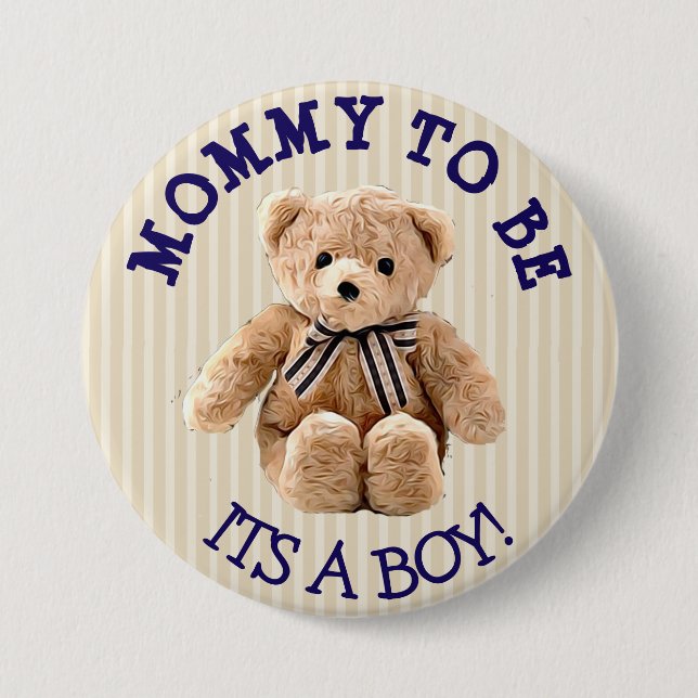 Mommy to be, Teddy Bear Baby Shower Button (Front)