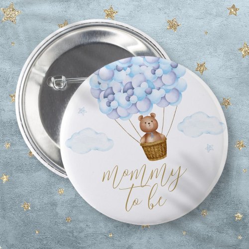 Mommy To Be Teddy Bear Blue Boy Baby Shower Button